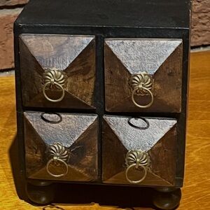 Heavy Wooden 4-Drawer Accent Chest with Brass Ring Pulls -